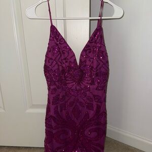 Lulu’s Hot Pink Sequin Spaghetti Strap Dress